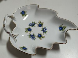 Hollóházi porcelán szedres levél alakú kínáló tál, új - 19,5 x 16 cm