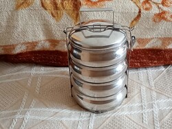 Ételhordó ebédhordó 4 részes hasas formájú rozsdamentes acél 18cm csurdig töltve 1,5l