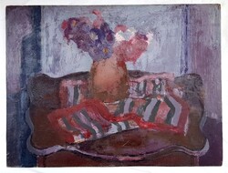 Szily Géza - Asztali virágcsendélet 1972 Képcsarnok olajfestmény 80x60cm