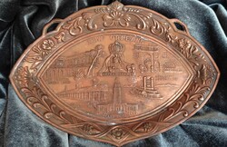 Vörös réz dombornyomott dísz fali tál hamu tartó emlék város New Orleans gyűjtőknek