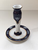 Zsolnay elegáns porcelán gyertyatartó alátéttel – kék-arany díszítés – 1999 – 13,5 cm