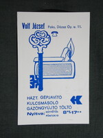 Kártyanaptár,Volf József kulcsmásoló,gázöngyújtó töltő,Paks, 1990  (2)
