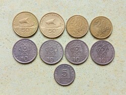 Görögország 9 db különböző Érme 5 10 20 50 Drachma 1976-1992