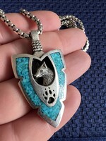 Vintage navajo türkiz farkas ezüst medál