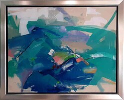 Hornyik  Zoltán: Kék kompzíció - kerettel: 80x100 cm - alkotás mérete: 70x90 cm - száma: HZ23-551M