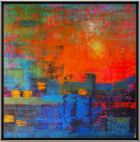 Hornyik  Zoltán: Napkelte Cipruson - alkotás mérete: 100x100 cm - száma: HZ26/206M