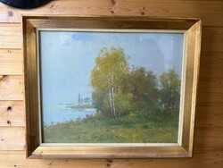 Halasi Horvàth Istvàn Almádi part ősszel című festménye 49x39 cm