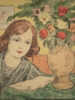(K) Jancsek Antal (1907-1985) : Lány virággal