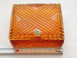 Üveg bombonier Bohemia Glass borostyán színű  ékszertartó doboz 11,5x9,5x4,5cm