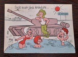 1982 Katonai karikatúra képeslap Rajz:Pusztai Pál