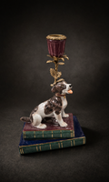 Kutyás porcelán és bronz gyertatartó