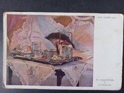 Antik képeslap - A későn kelő nő – Rob. Schiff c.1900 Wiener Kunst képeslap