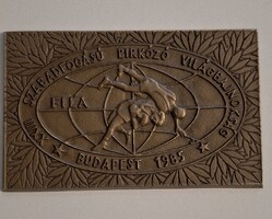 Szabadfogású Birkózó Világbajnokság Budapest  1985  bronz plakett  6,4 x 10 cm