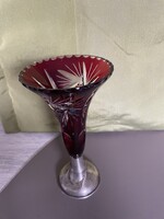 Bordó csiszolt váza. jelzett ezüst talp