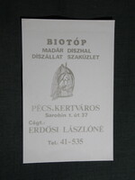 Kártyanaptár,Erdősi Lászlóné,Biotóp madár díszhal kereskedés,Pécs, 1986  (2)