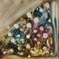 Baján Ildikó festmény 50 x 50 cm. Rejtett szoba, nyitott ablak.