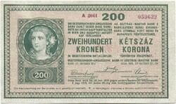 200 korona 1918 eredeti állapot hullámos hátlap 2.