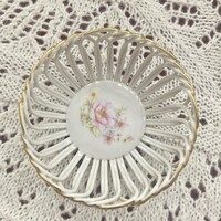 Alba Iulia porcelán kosárka – áttört, arany szél