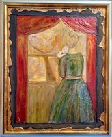 Károlyfi Zsófia (Prima-díjas művész,1952-) – Aranyablak a Világra. 40x50cm-es zománcozott domborkép.