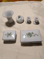 Hollóházi porcelán  erika mintás váza+ 2 db gyertyatartó