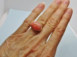 Gyönyörű régi art deco hátul nyitott ezüst gyűrű nagy rodokrozit kővel