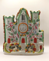 Ritka Antik Viktoriánus Flatback Staffordshire templom 26cm