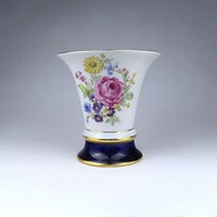 1Z778 Régi kobaltkék szegélyű virágmintás cseh Royal Dux porcelán váza 14.2 cm