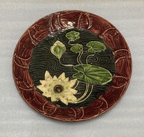 27 cm tavirózsa - szitakötő mintás szecessziós SCHÜTZ BLANSKO kerámia vagy majolika dísztál, falitál