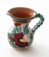 Olasz majolika kézzel festett kancsó csavart füllel 15 cm