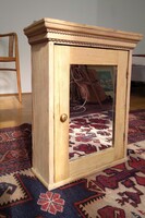 Régi polcos tükrös fali fa szekrényke fa szekrény faliszekrény fürdőszobaszekrény réz fogantyúval