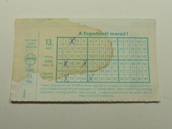 Régi Lottó igazoló szelvény 1988.