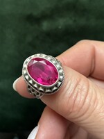Ritka szovjet, orosz ezüst gyűrű 875, sterling ezüst gyűrű vörös rubin kővel