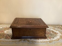 Antik Biedermeier stílusú intarziás díszdoboz az 1840-és évekből