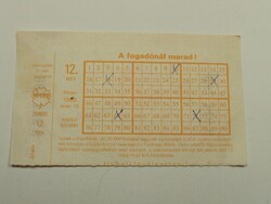 Régi Lottó igazoló szelvény 1988.