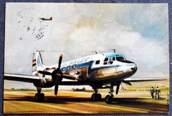 Iljusin IL-14 (1957-1968) szovjet utasszálltó repülő  MALÉV flottában - grafikus képeslap