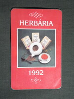 Kártyanaptár,Herbária gyógynövény forgalmi vállalat,Budapest,Harmónia Tea,1992  (2)