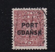 1930 Lengyelország 25gr Régi Pecsételt Felülnyomoptt Bélyeg Gdansk Kikötő