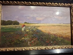 JÁGER ISTVÁN (1877 CSEVE - 1962 ZSOMBOLYA) : VIRÁGOS RÉTEN