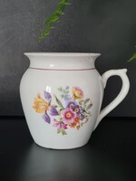 Antik klasszikus hasas Hollóházi porcelán bögre / csupor, mezei virág mintával
