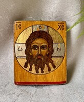 Jézus Krisztus Mandylion ikon IC XC megváltó képmás fa táblán