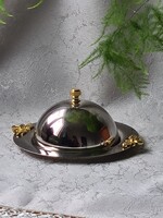 Vintage elegáns rozsdamentes acél fedeles vaj tartó aranyszínű díszítéssel