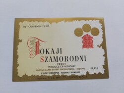 TOKAJI SZAMORODNI édes/sweet boros, italos címke 0.5 l - MAGYAR ÁLLAMI EXPORT PINCEGAZDASÁG BUDAFOK