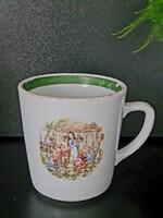 Vintage GDR Kahla porcelánbögre Hófehérke és a hét törpe mese jelenettel