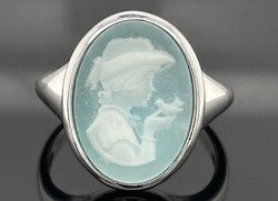 • Aventurin kámea drágaköves gyűrű, 60 as méret   925 ezüst  új