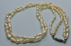 Szép antik dupla soros valódi gyöngy nyaklánc ezüst henger kapoccsal