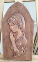 Imádkozó lány kerámia falikép 35x19 cm