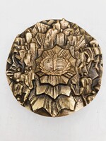 Gyurcsek Ferenc (1942-2023): szocreál munkásmozgalmi bronz plakett, emlékérem - ritka, gyűjtői