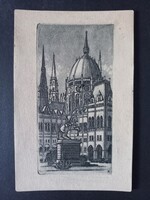 Budapest Országház Andrássy lovasszobor régi művészi képeslap 1935