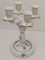 Csodaszép! Herendi porcelán zöld Apponyi mintás 4 ágú gyertyatartó
