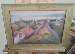 Berenczné Saár Zsuzsanna falurészlet festmény 48x35 cm kerettel